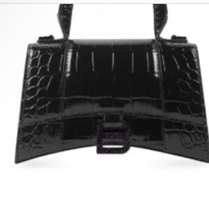 Balenciaga Glossy Black Croc-Embossed Crossbody Bag